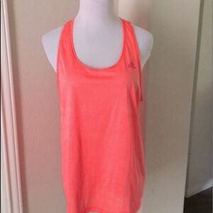 Adidas Womens Sheer Racerback Top Exercise Striped Orange Top Size Large